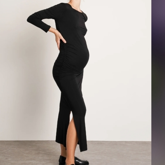 Nom Maternity Curve Dress In Black‎ Size Small Ruched Bodycon Long Sleeve - Picture 1 of 13